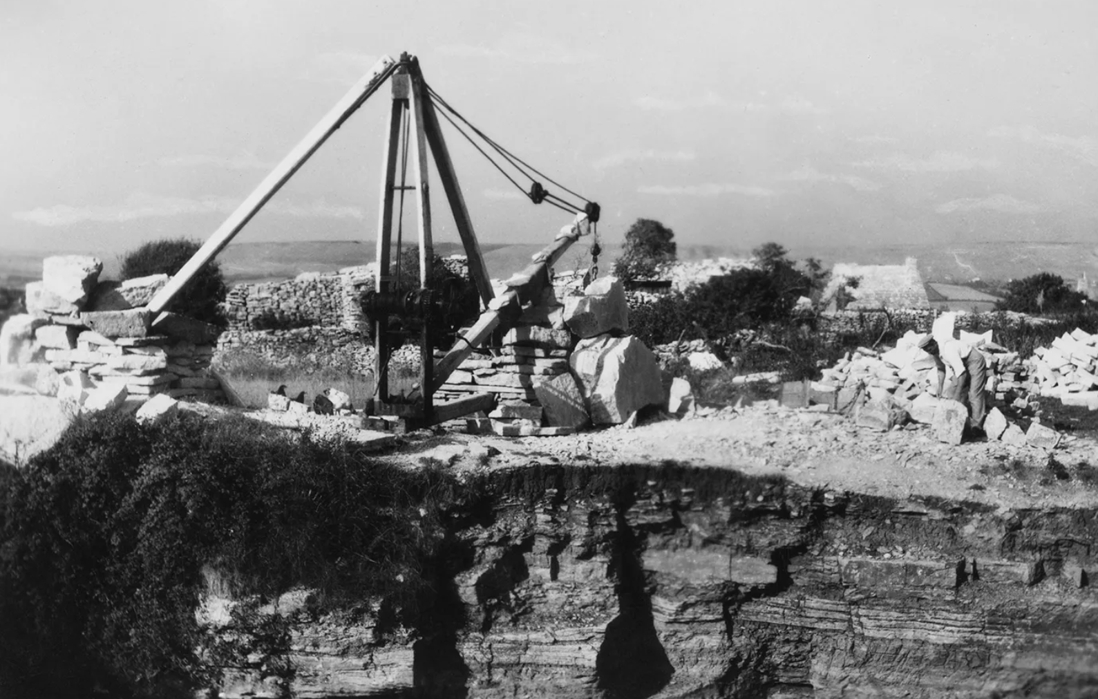 Black and white photo of a quarry in 1930