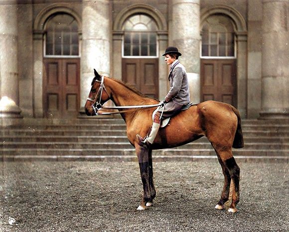 A young man on horseback outside Waterford courthouse in the late 1800s
